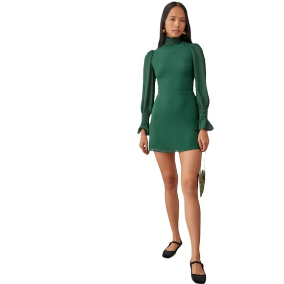 Reformation Long Sleeve Green Mini Dress NWT - Picture 15 of 15